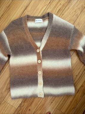 Self Contrast Striped V-Neck Button Cardigan - Cream & Brown